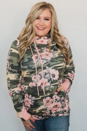 Found By You Camo & Floral Hoodie - Blush