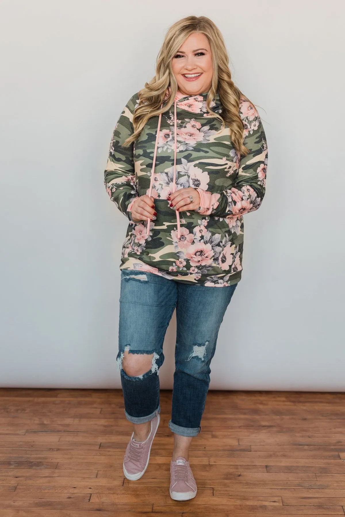 Found By You Camo & Floral Hoodie - Blush