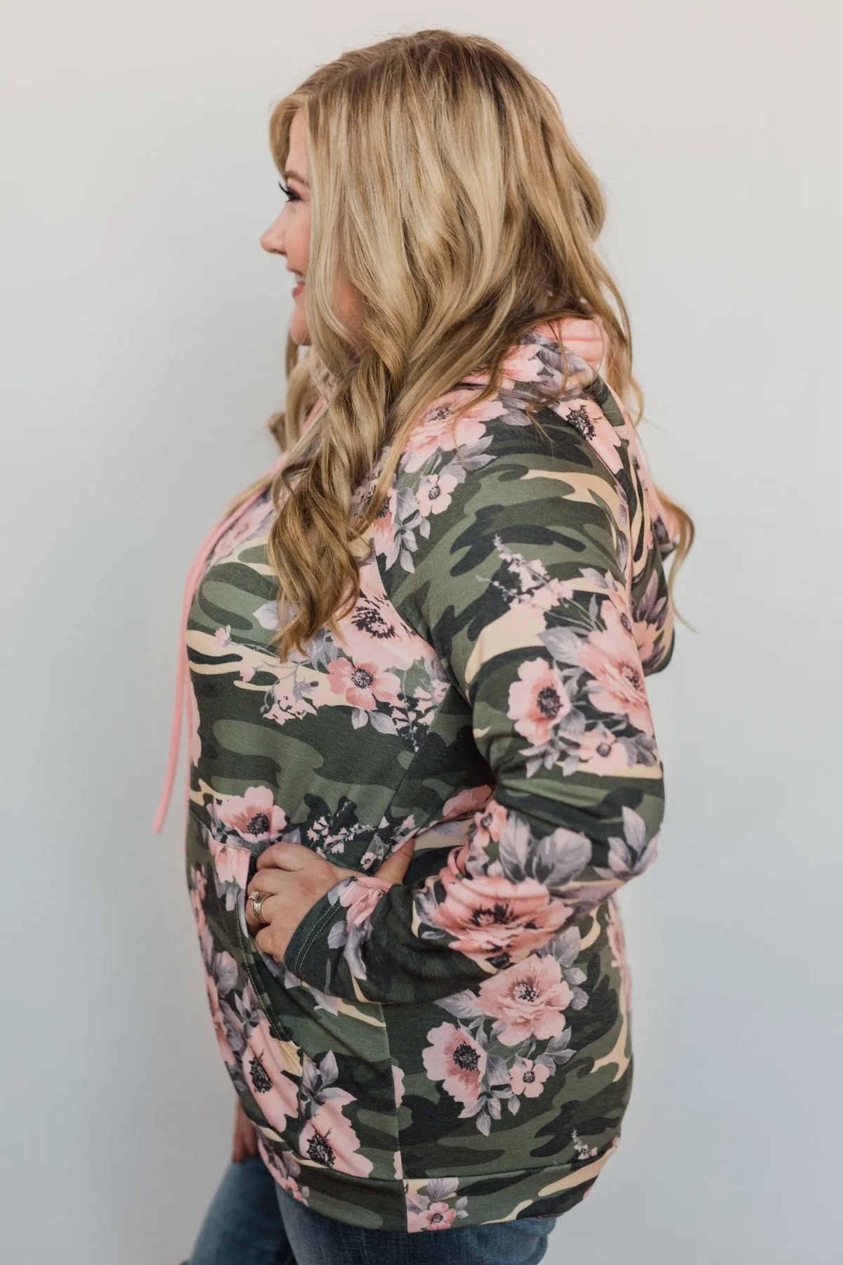 Found By You Camo & Floral Hoodie - Blush