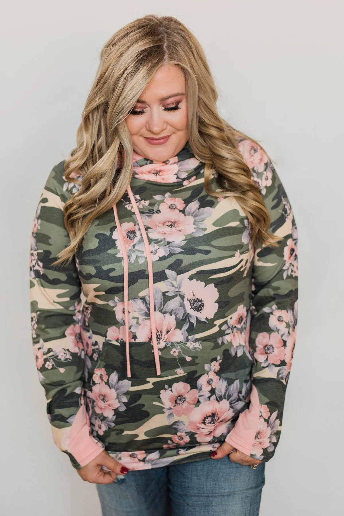 Found By You Camo & Floral Hoodie - Blush