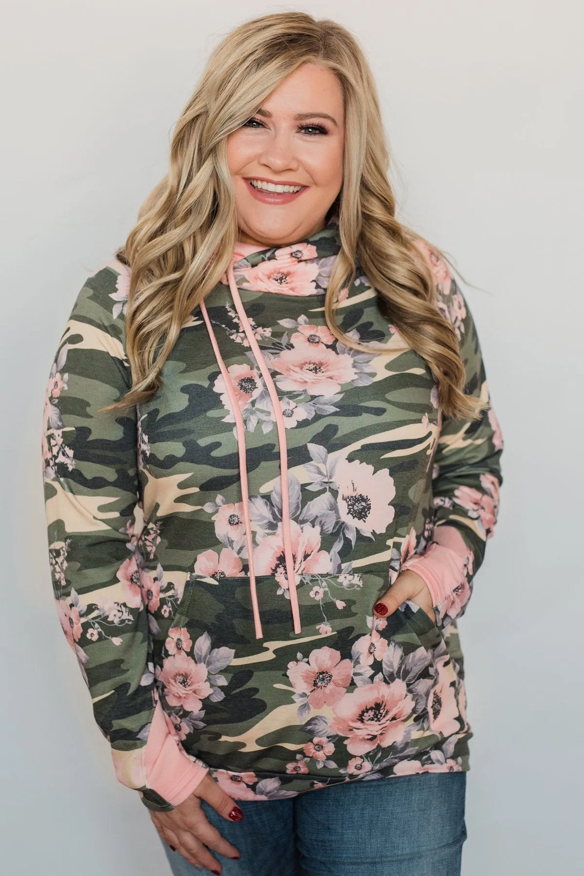 Found By You Camo & Floral Hoodie - Blush