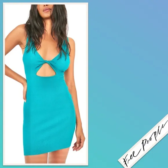Free People Islander Sweater Mini Dress in Mar Chiquita (Aqua Blue-Green)