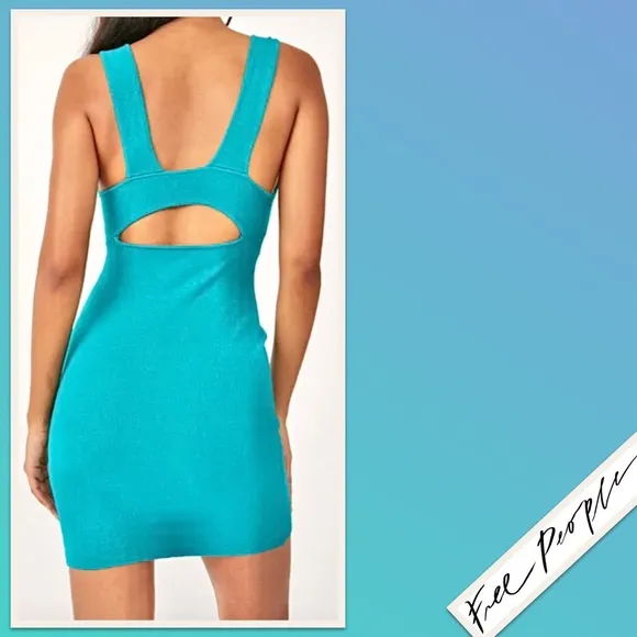 Free People Islander Sweater Mini Dress in Mar Chiquita (Aqua Blue-Green)