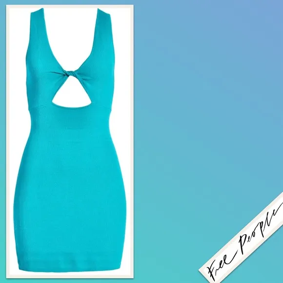 Free People Islander Sweater Mini Dress in Mar Chiquita (Aqua Blue-Green)