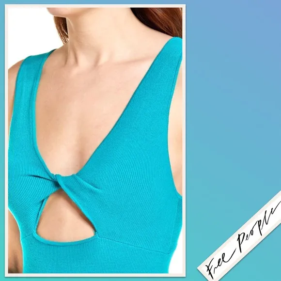 Free People Islander Sweater Mini Dress in Mar Chiquita (Aqua Blue-Green)
