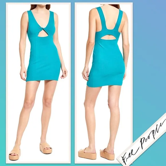 Free People Islander Sweater Mini Dress in Mar Chiquita (Aqua Blue-Green)