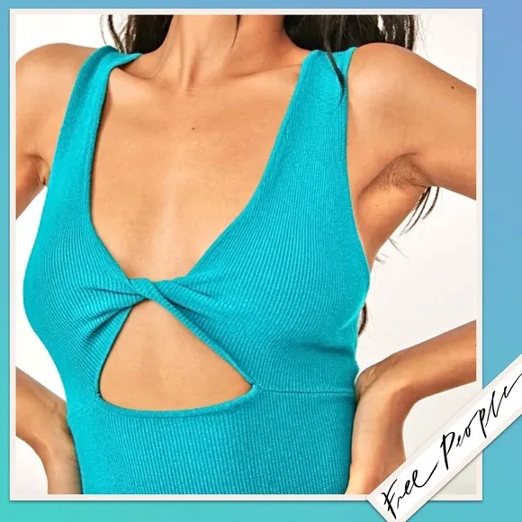 Free People Islander Sweater Mini Dress in Mar Chiquita (Aqua Blue-Green)