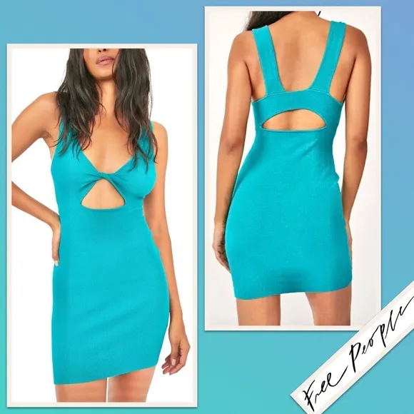 Free People Islander Sweater Mini Dress in Mar Chiquita (Aqua Blue-Green)