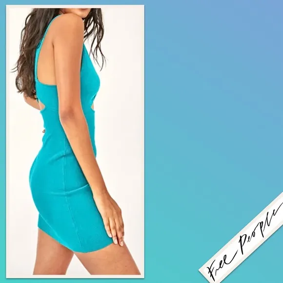 Free People Islander Sweater Mini Dress in Mar Chiquita (Aqua Blue-Green)