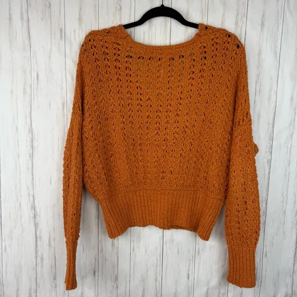 Free People Rust Orange Open Knit Sweater Small