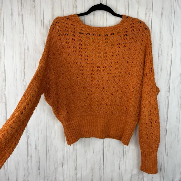 Free People Rust Orange Open Knit Sweater Small
