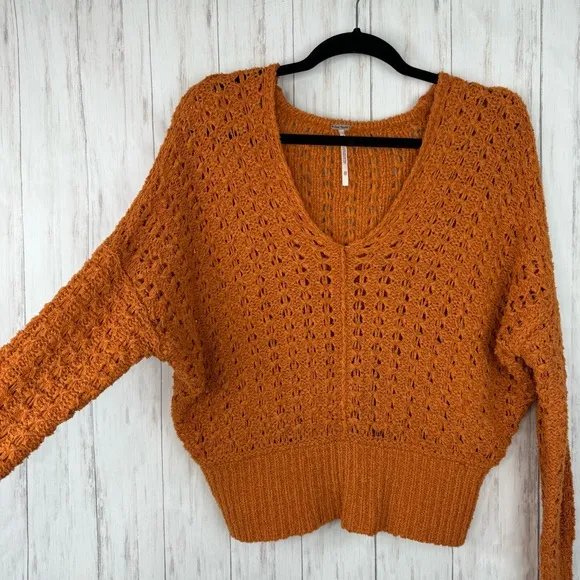 Free People Rust Orange Open Knit Sweater Small