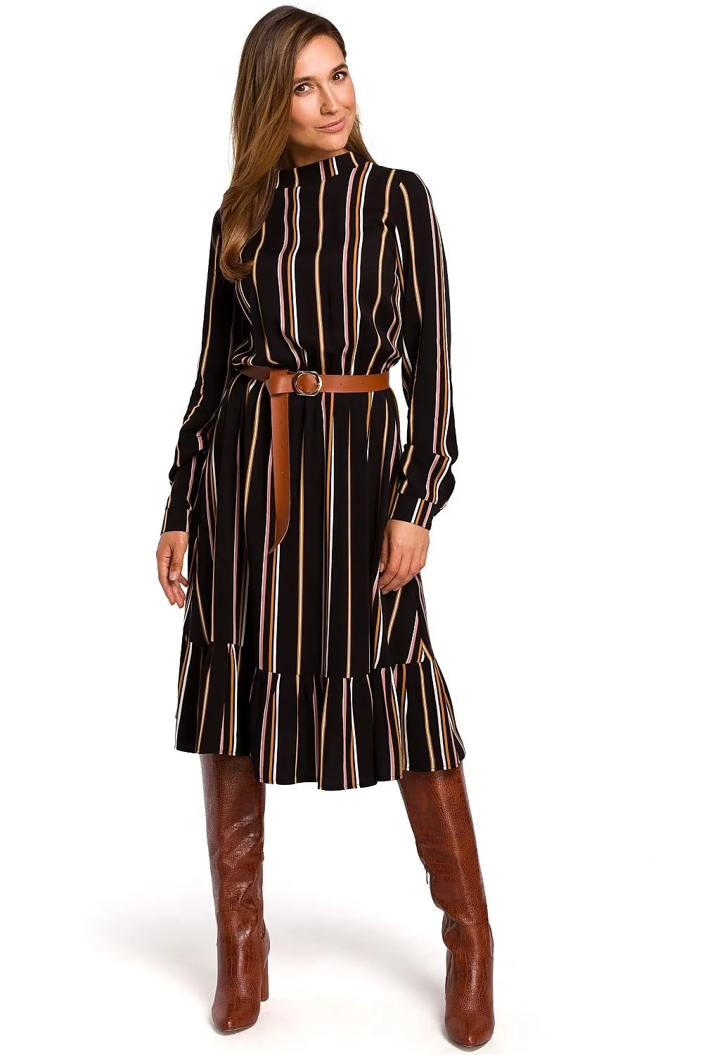 Frilled A-Line Waist-Cut Dress