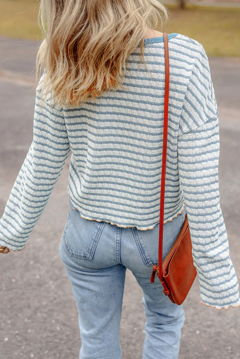 Frilly Trim Buttons Henley Long Sleeve Top