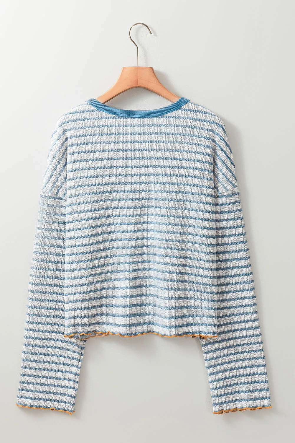 Frilly Trim Buttons Henley Long Sleeve Top