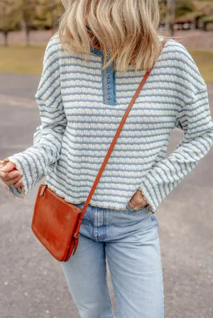 Frilly Trim Buttons Henley Long Sleeve Top