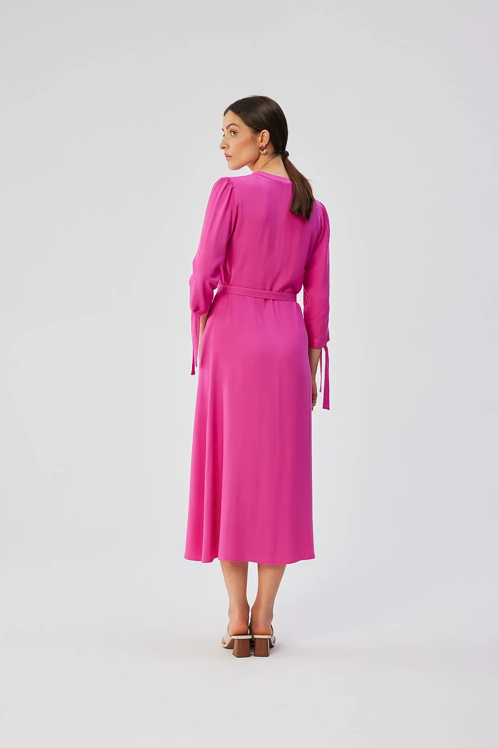 Front Button Draped A-Line Dress
