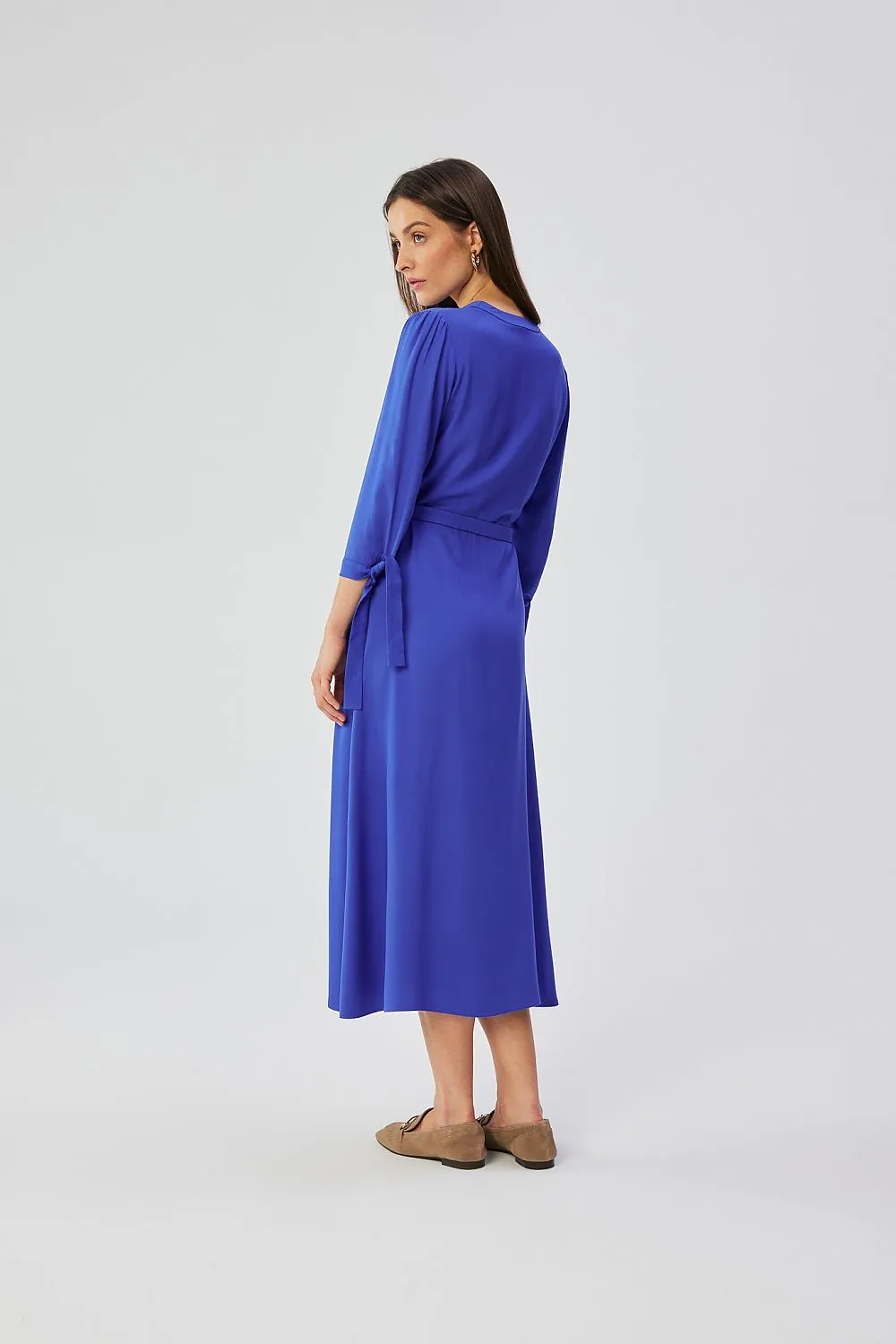 Front Button Draped A-Line Dress