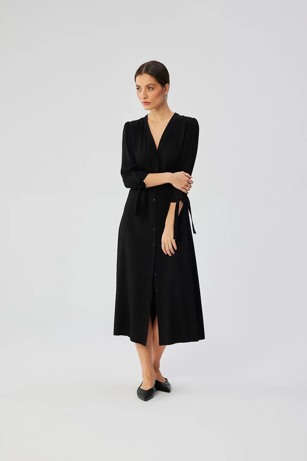 Front Button Draped A-Line Dress