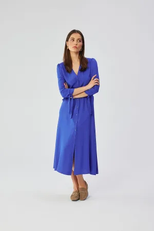 Front Button Draped A-Line Dress
