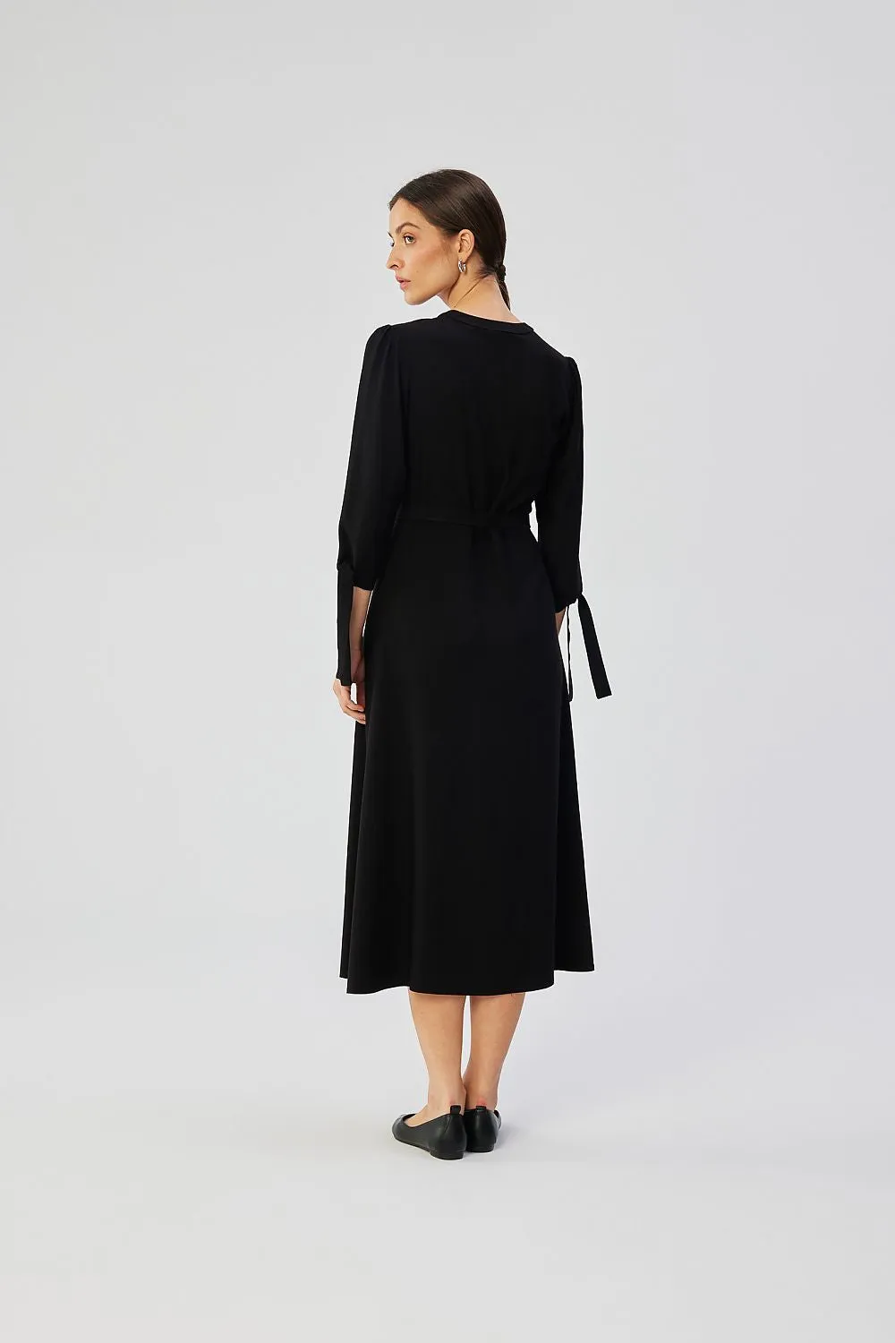 Front Button Draped A-Line Dress