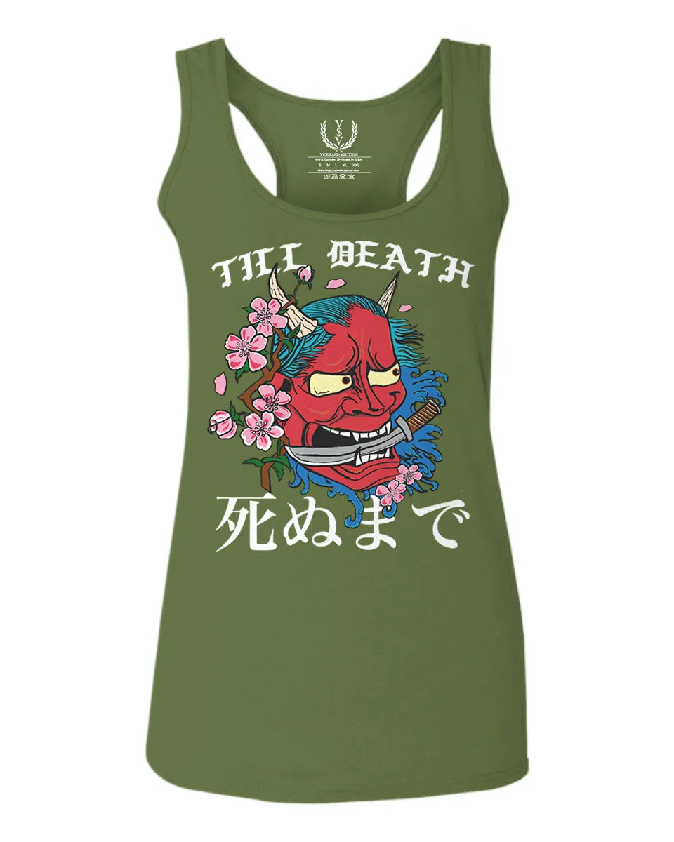 Front Demon Graphic Traditional Japanese Till Death Good Vibes  women's Tank Top sleeveless Racerback