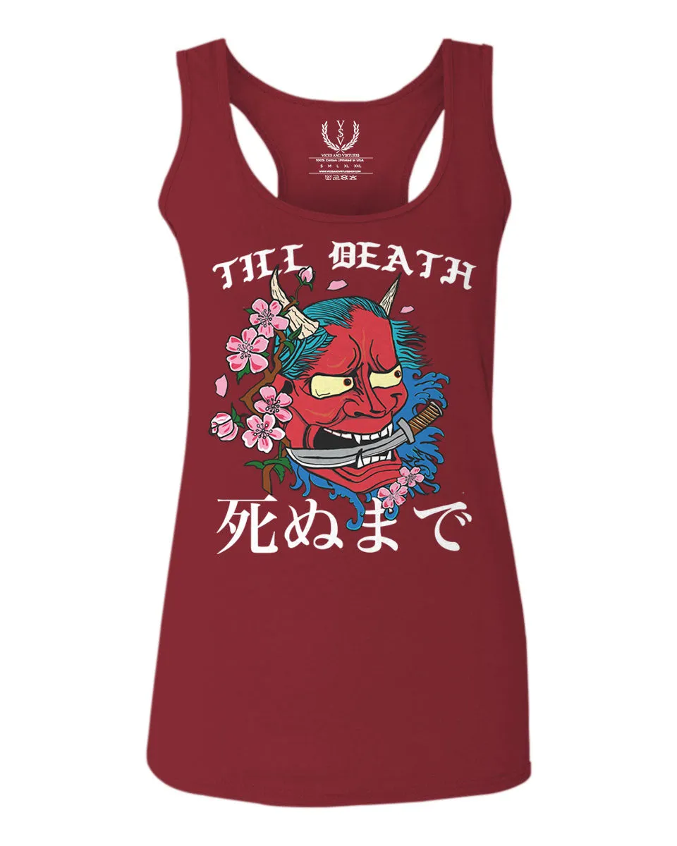 Front Demon Graphic Traditional Japanese Till Death Good Vibes  women's Tank Top sleeveless Racerback