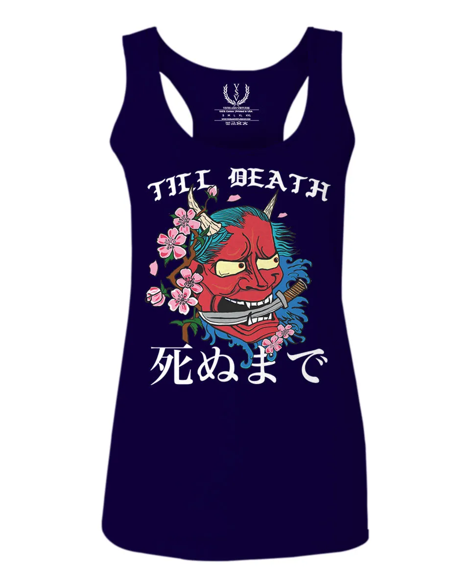 Front Demon Graphic Traditional Japanese Till Death Good Vibes  women's Tank Top sleeveless Racerback