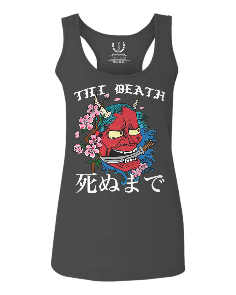 Front Demon Graphic Traditional Japanese Till Death Good Vibes  women's Tank Top sleeveless Racerback
