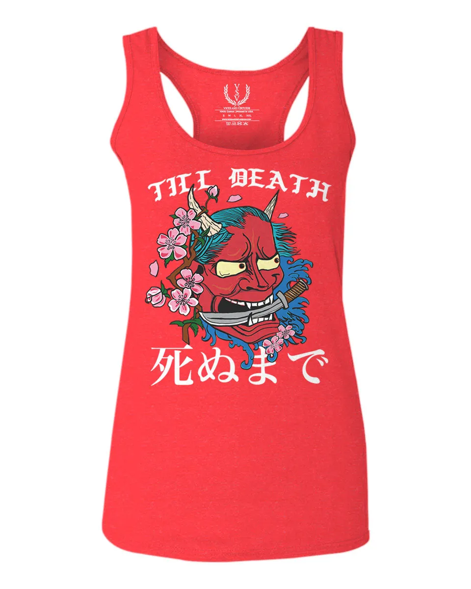 Front Demon Graphic Traditional Japanese Till Death Good Vibes  women's Tank Top sleeveless Racerback
