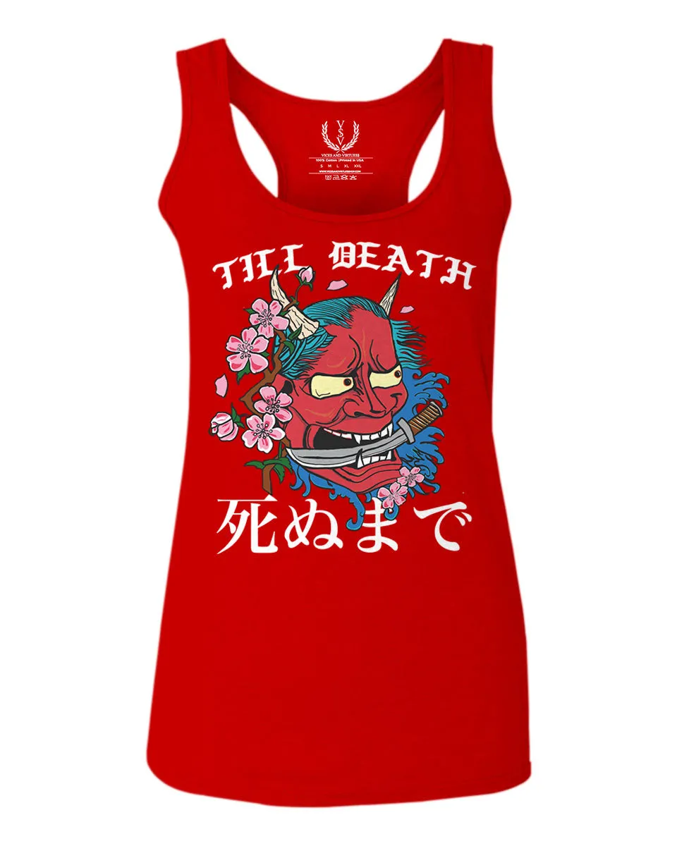Front Demon Graphic Traditional Japanese Till Death Good Vibes  women's Tank Top sleeveless Racerback