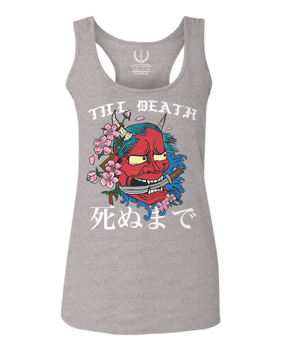 Front Demon Graphic Traditional Japanese Till Death Good Vibes  women's Tank Top sleeveless Racerback
