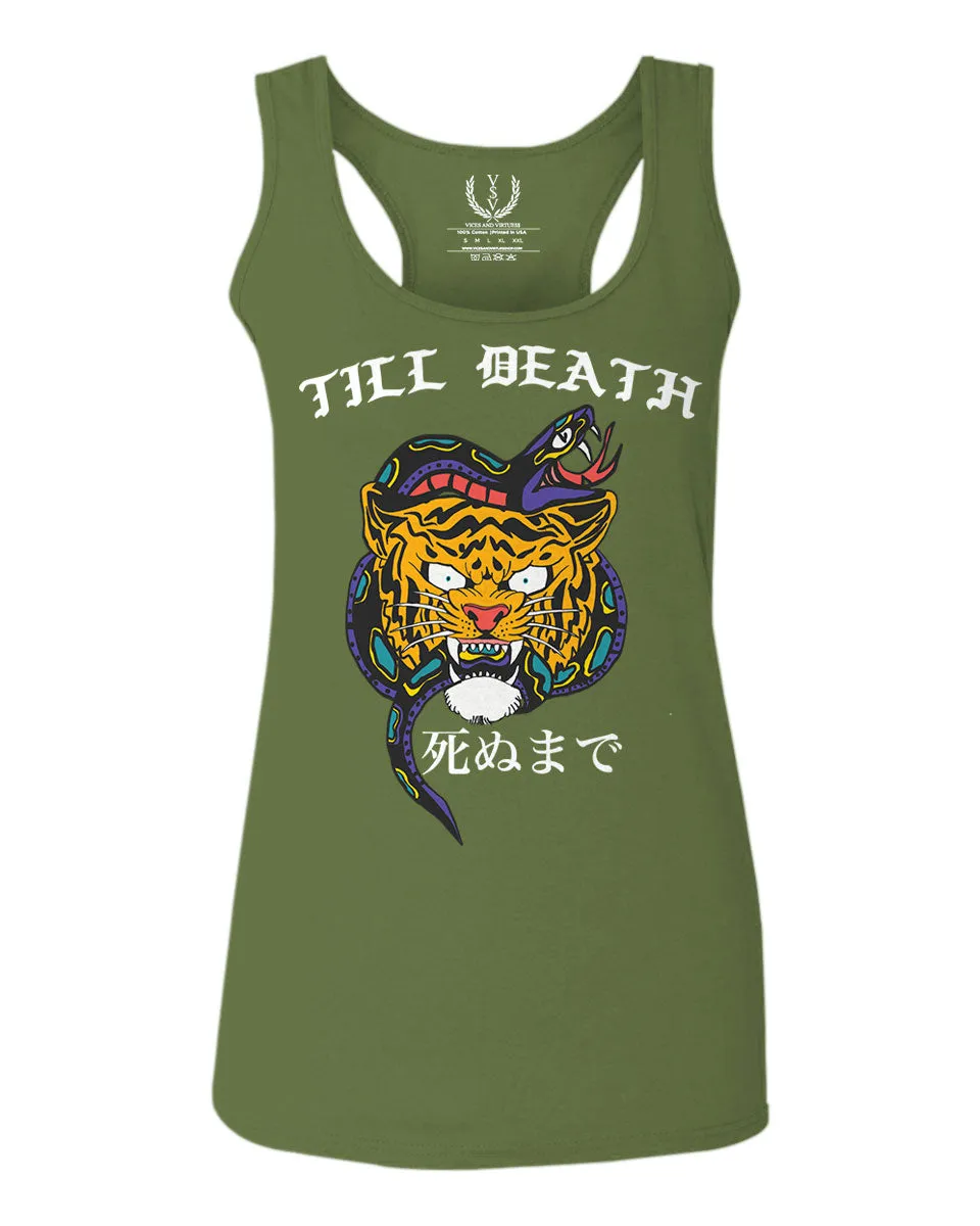 Front Tiger Graphic Japanese Till Death Good Vibes OBEI Society  women's Tank Top sleeveless Racerback