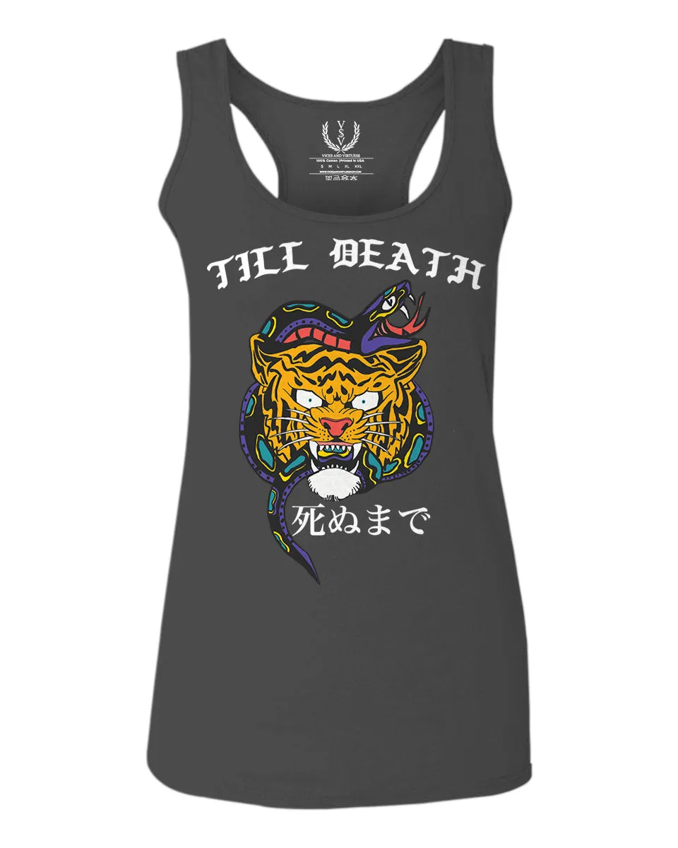 Front Tiger Graphic Japanese Till Death Good Vibes OBEI Society  women's Tank Top sleeveless Racerback