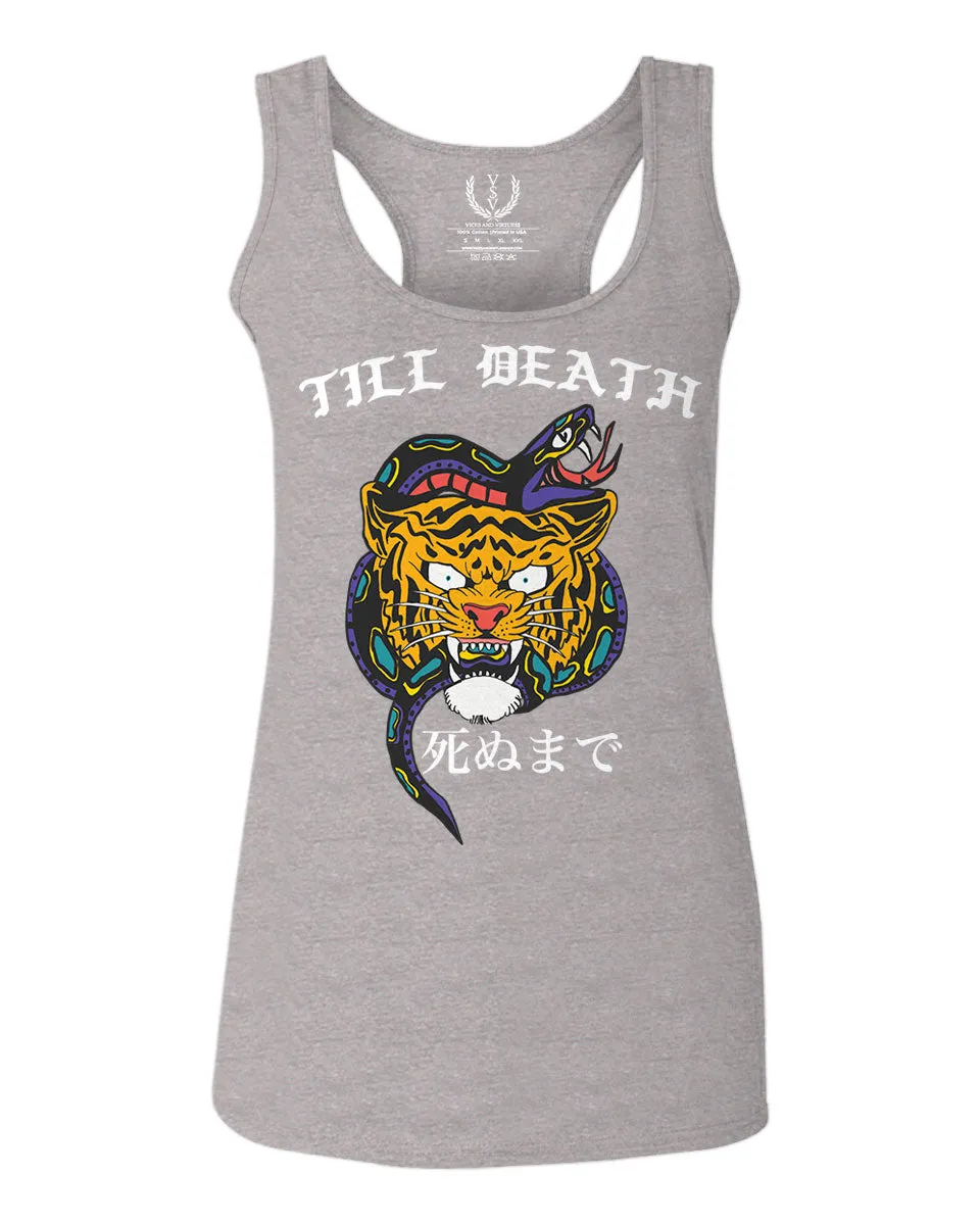 Front Tiger Graphic Japanese Till Death Good Vibes OBEI Society  women's Tank Top sleeveless Racerback