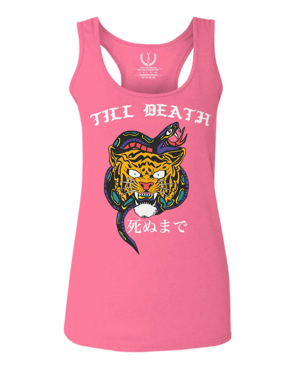 Front Tiger Graphic Japanese Till Death Good Vibes OBEI Society  women's Tank Top sleeveless Racerback