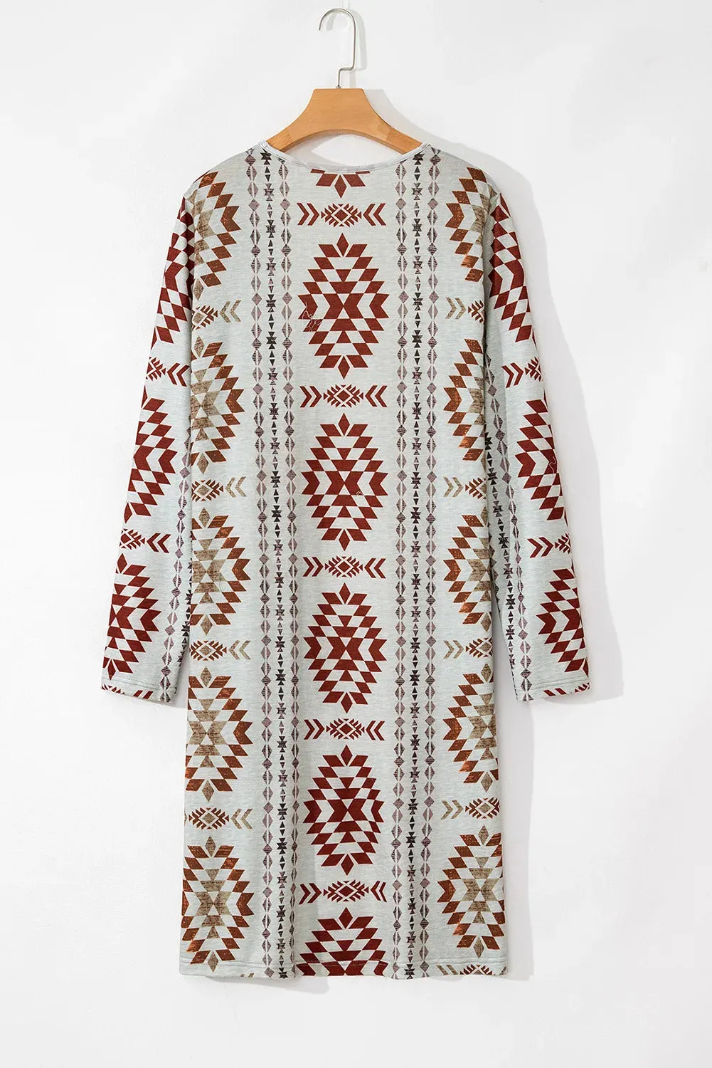 Geometric Open Front Long Sleeve Cover Up