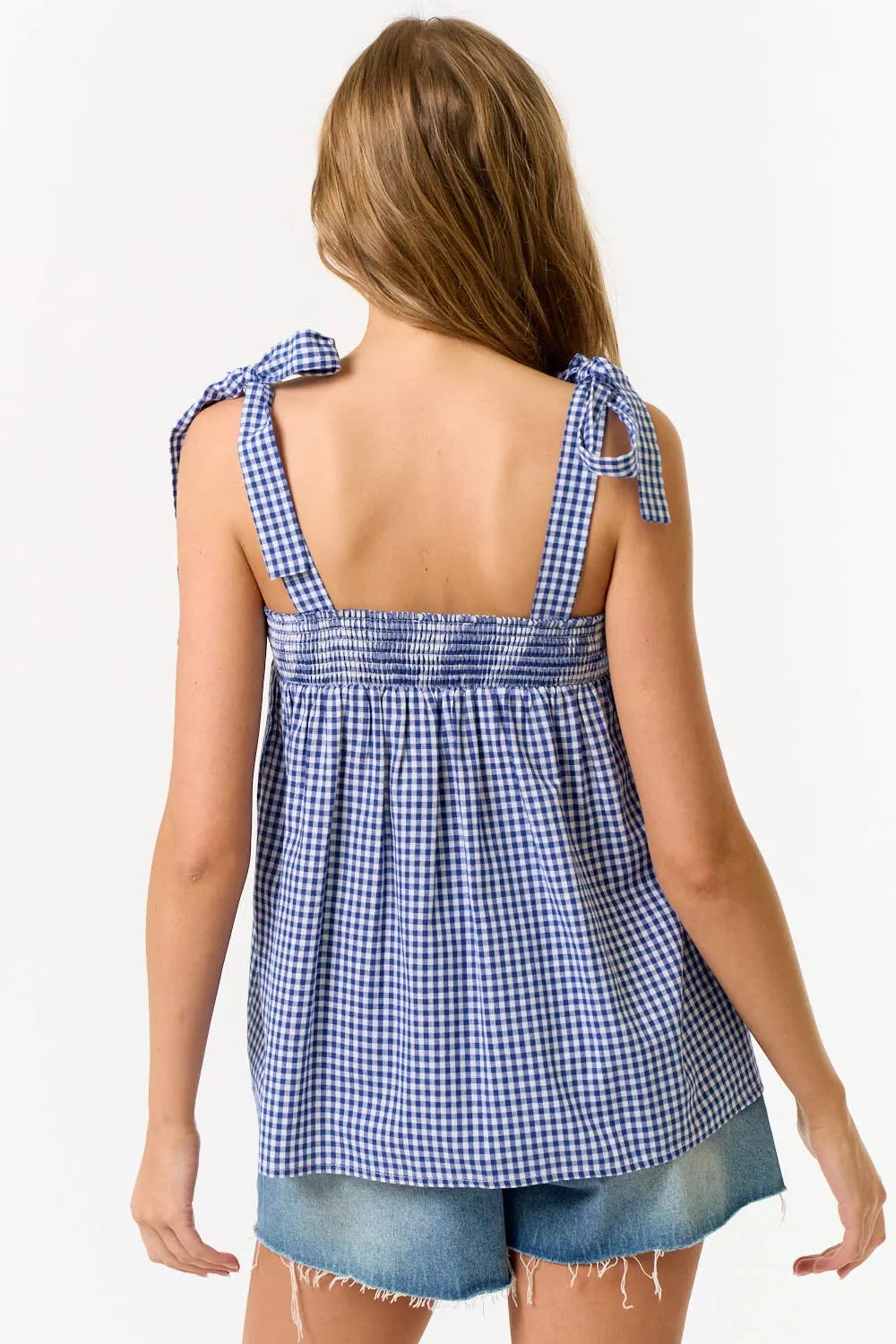 GINGHAM SHOULDER TIE TOP
