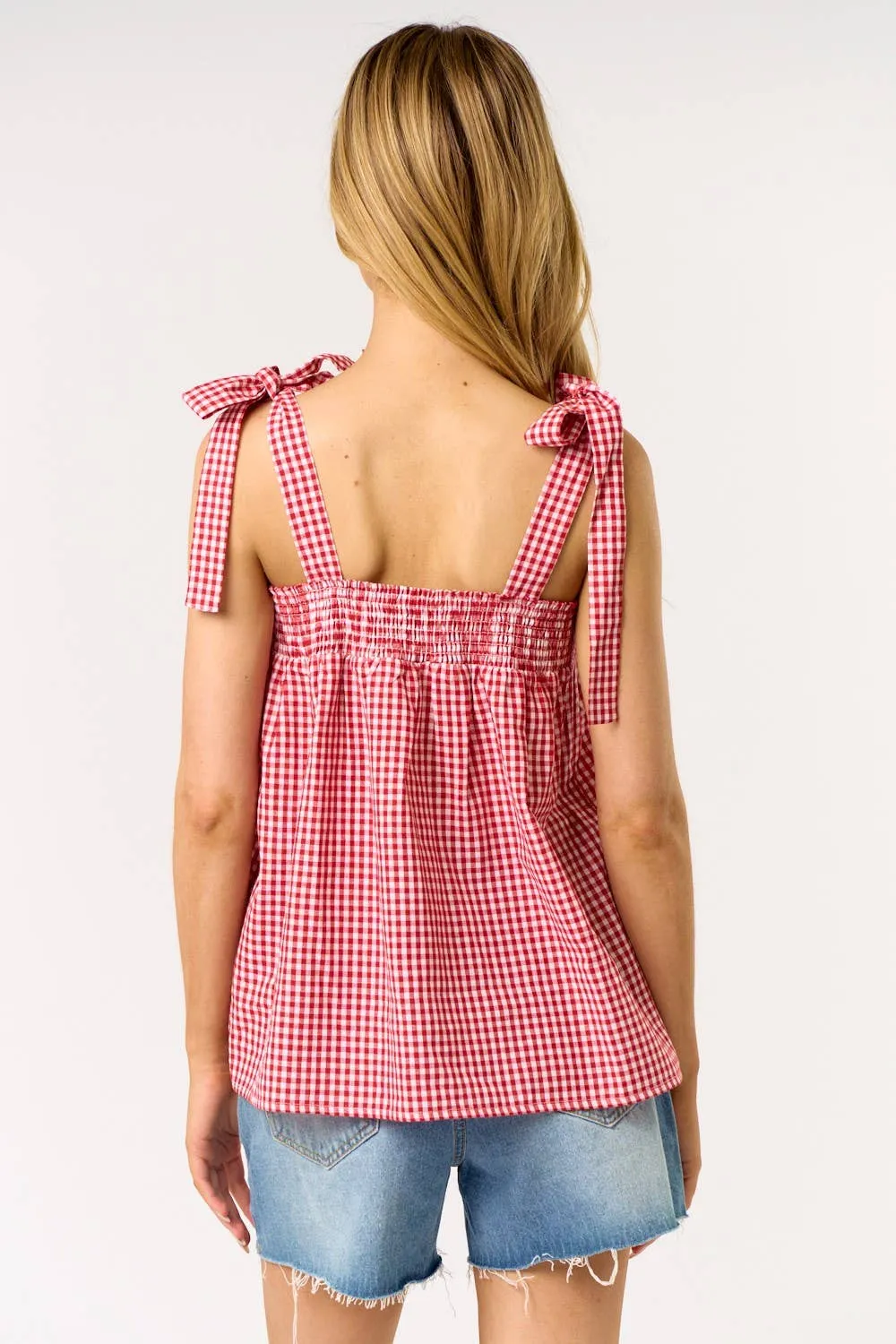 GINGHAM SHOULDER TIE TOP