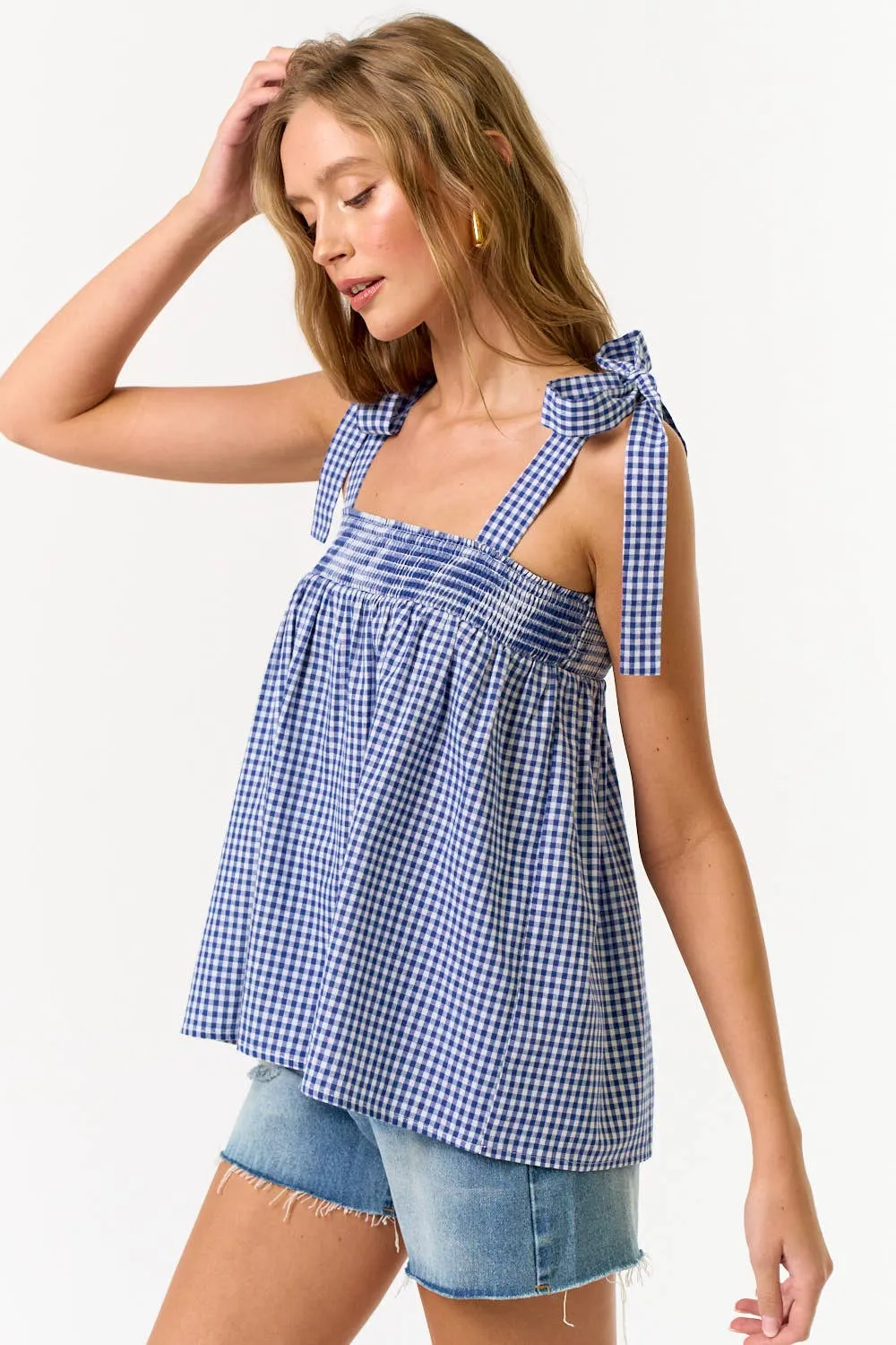 GINGHAM SHOULDER TIE TOP