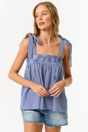 GINGHAM SHOULDER TIE TOP
