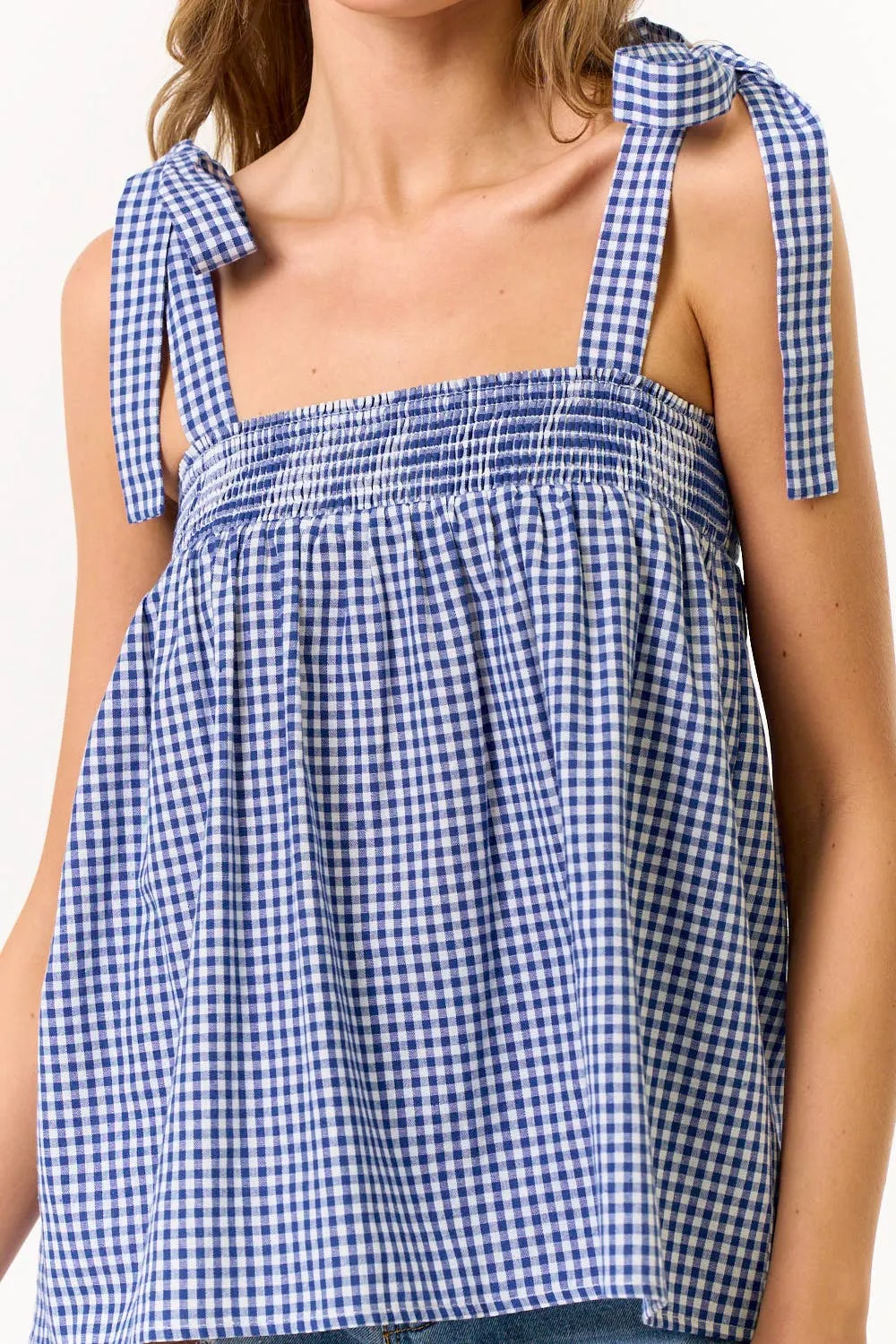 GINGHAM SHOULDER TIE TOP