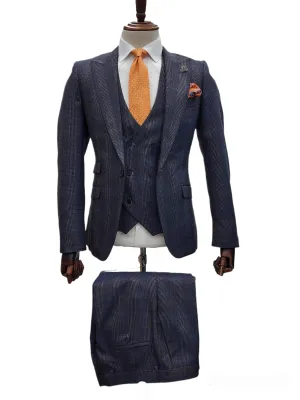 Giovanni Testi 1 Button 3Pc Peak Lapel Slim fit SuitGT1P V-0223 BLUE/GLD/PLAID
