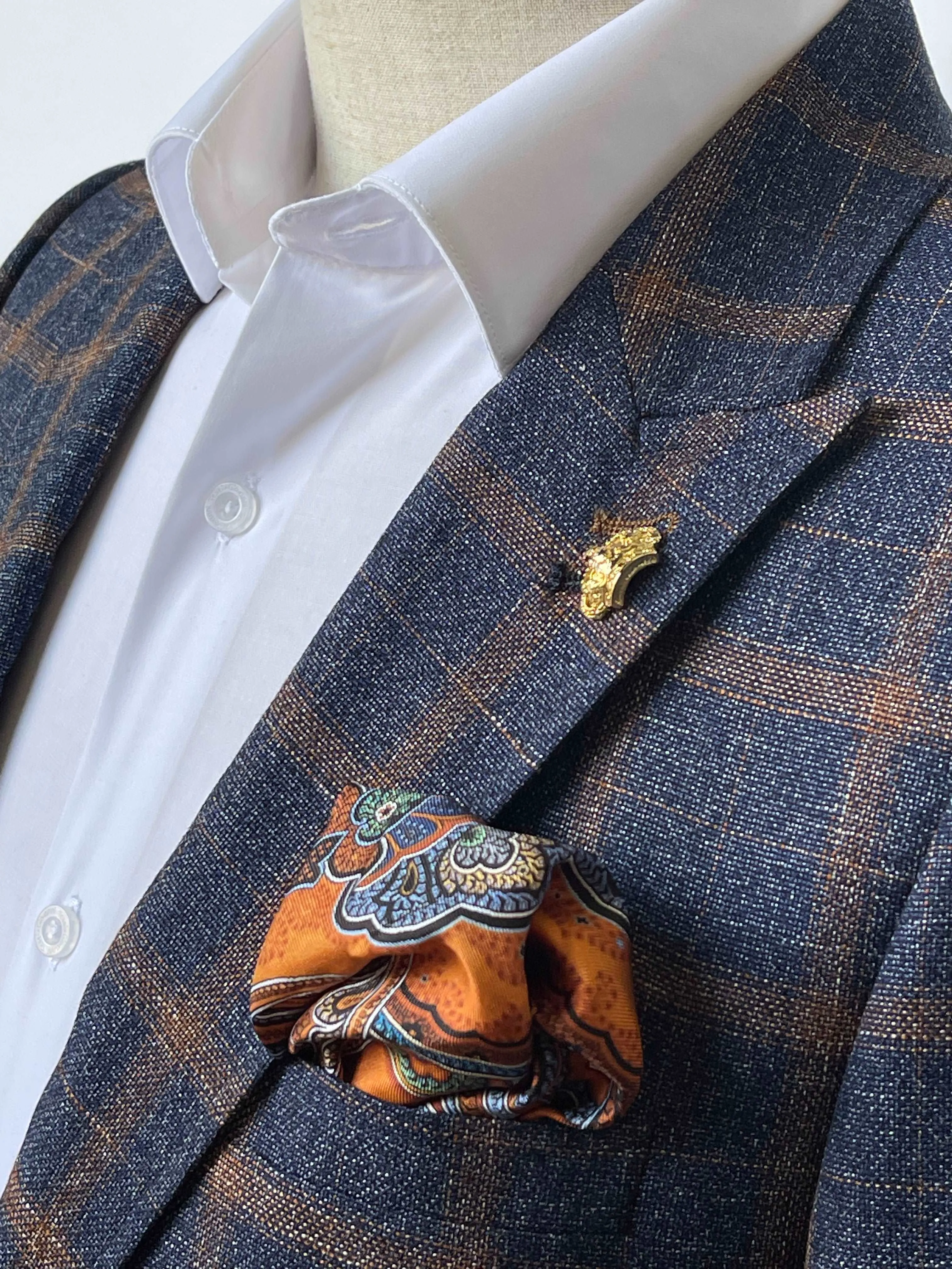 Giovanni Testi 1 Button Peak Lapel Plaid Slim GFGit Suit GTRVL1P-7037 NAVY/BROWN (R23-B)