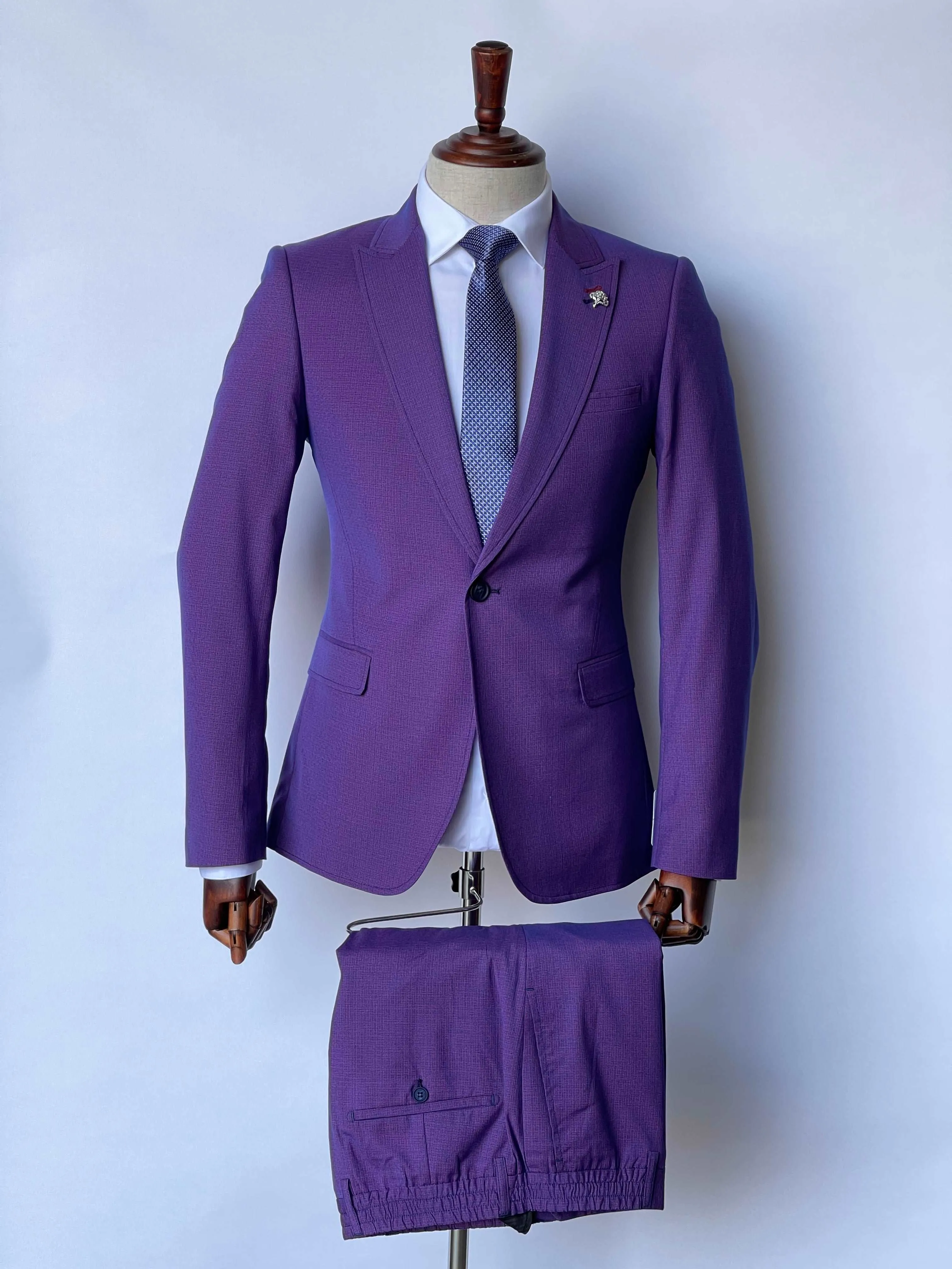 Giovanni Testi 1 Button Peak Lapel Violet slim fit suit stretch GTRVL1P-6625 VIOLET (R24-B)