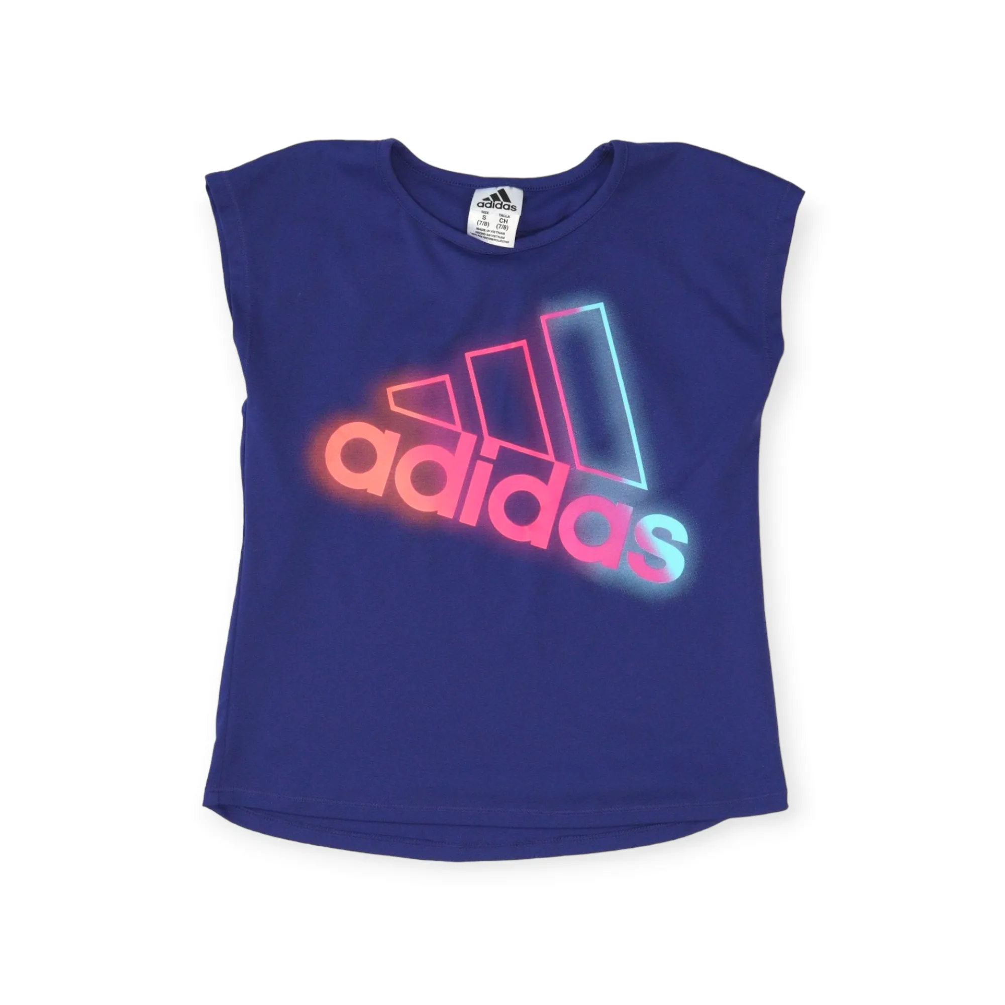 GIRL SIZE SMALL (7/8 YEARS) ADIDAS, Short sleeve Athletic Top EUC B35