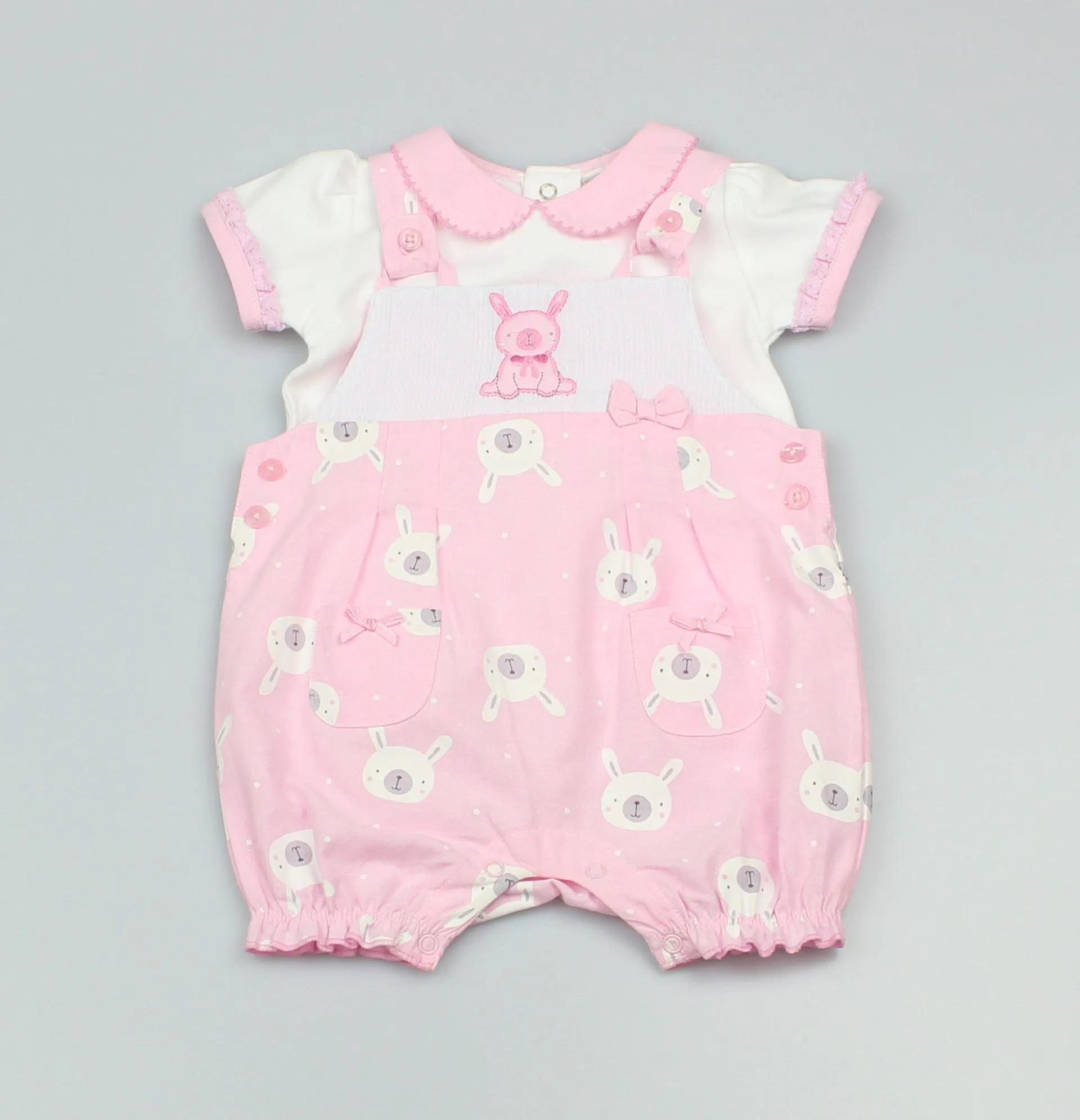 Girls Bunny Dungaree & Top Outfit (0-9 Months)-GF1080