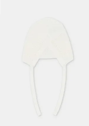 Girls Ivory Knit Bonnet With Ties