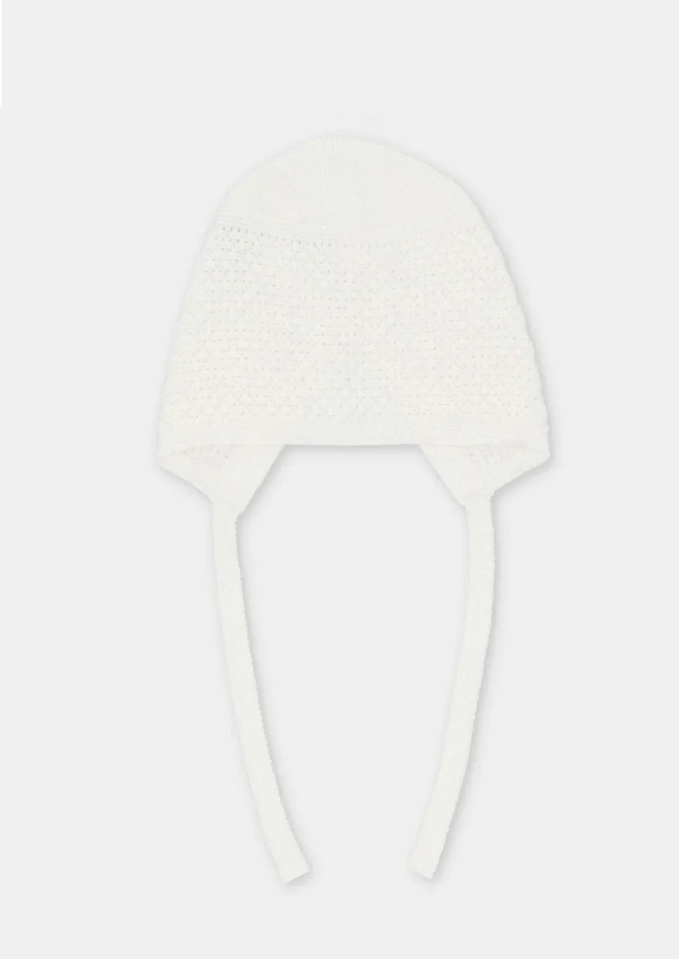 Girls Ivory Knit Bonnet With Ties