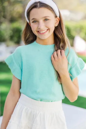 Girls: The Jessica Mint Green Ruffle Knit Sweater